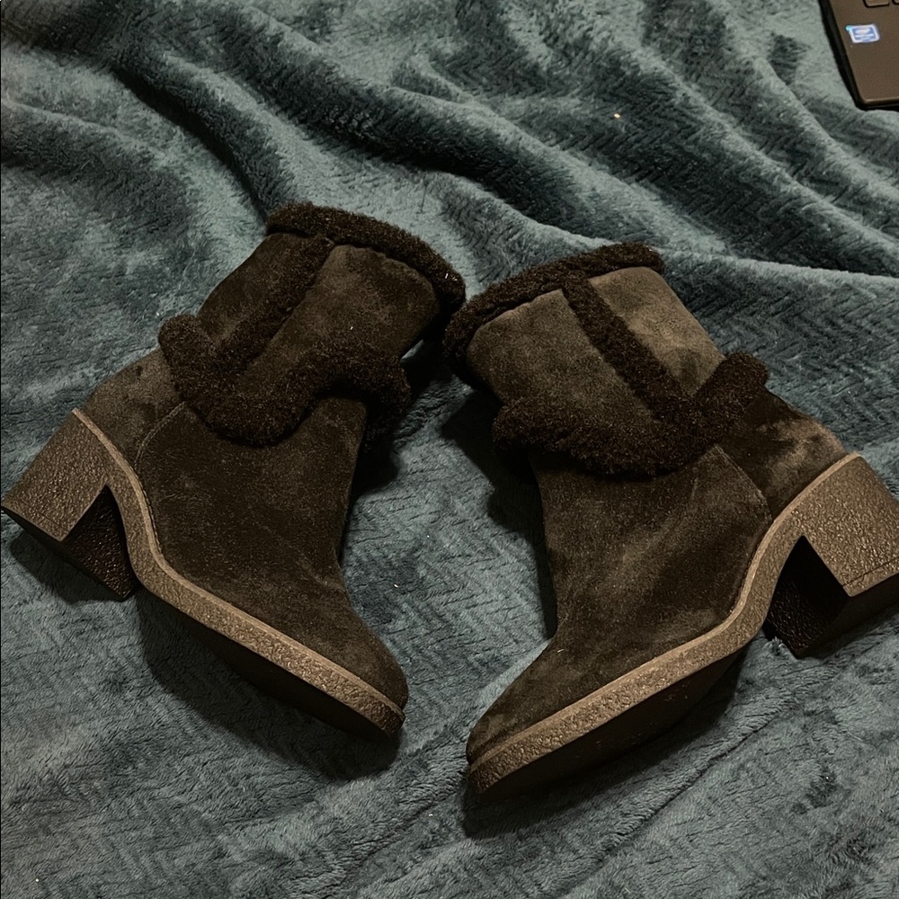 Talbots Resse Elegant Black Suede & Sherpa Ankle Boots
